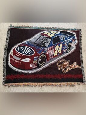 Vintage Jeff Gordon #24 DuPont NASCAR Woven Tapestry Collector Throw Blanket New